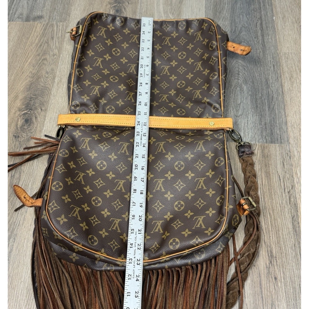 Vtg Boho Upcycled Louis Vuitton Monogram Fringe Crossbody Bag Western with Charm - Picture 12 of 16